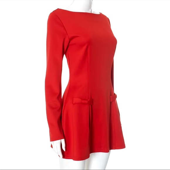 🎉Look stunning in this Perfect Holiday Red Or Black Double Bow Mini Dress - Picture 10 of 16